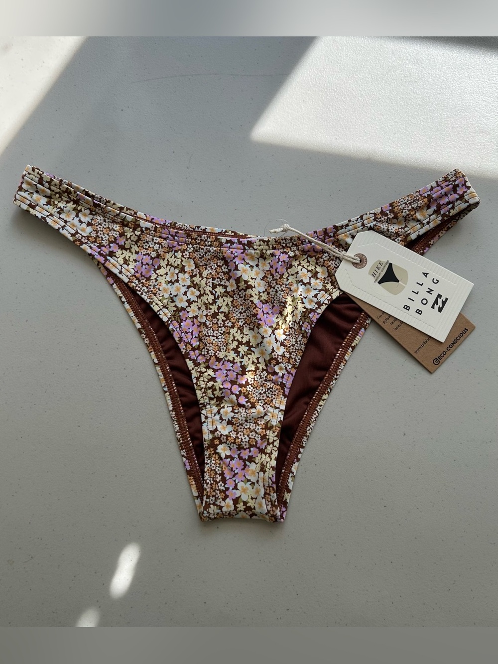 Billabong Womens Floral Bikini Bottom Ready For Sun Hike Brown Purple Size S